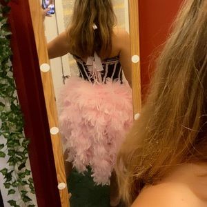 Pink and black feathered Burlesque costume sz M/L